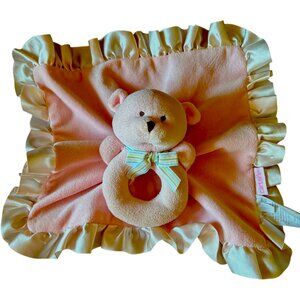 CARTER'S Pink Bear Lovey Ring Rattle Plush Satin Ruffles 2010 Girls Security